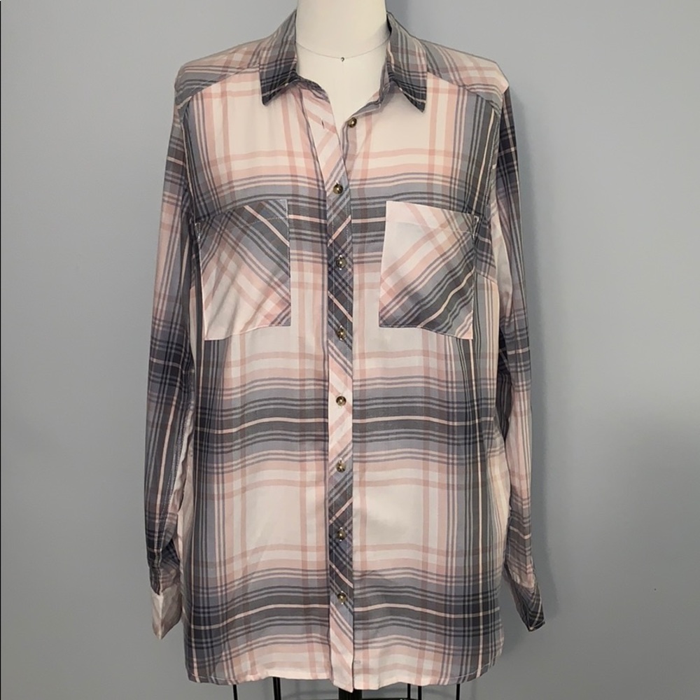 Dex Pink and Gray Plaid Button Down Shirt